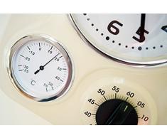 VISUA NIA Reloj metlico retro de cocina con temporizador mecnico y termmetro Color marfil