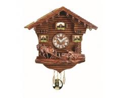 ISDD Kuckulino Black Forest TU 2031 PQ - Reloj en miniatura con movimiento de cuarzo y llamada del cucú, diseño "Casa suiza" color nogal, batería incluida