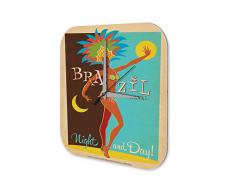 Reloj De Pared Gira Mundial Marke Brasil Carnaval de dÌa y de noche vistiÛ la mujer Plexiglas Imprimido 25x25 cm