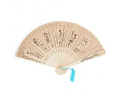 China Antigua Gente Estampado Aromático Sándalo Plegable Ventilador Beis