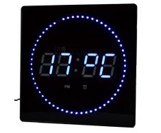 LED Reloj Azul Redonda Temperatura Despertador Pantalla fecha Montaje en la pared Reloj de estudio Reloj digital