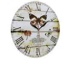 Decoración del hogar estilo vintage Shabby Chic Reloj de pared hecho de MDF con la escena de mariposa y del jardín botánico con números romanos