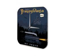 Reloj De Pared Gira Mundial Marke Transilvania tren castillo noche Plexiglas Imprimido 25x25 cm
