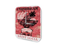 Reloj De Pared Gira Mundial Marke San Lucuia Caribe frutero en la cabeza Plexiglas Imprimido 25x25 cm