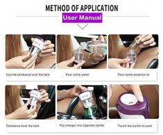 meagadream® Rotación difusor Ambientador Purificador de aire Mist humidificador ultrasónico de aceites esenciales aromaterapia vehículos portátil 4 en 1 cargador de coche y de vapor humidificador y difusor de aroma y aire