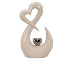 Moderna escultura corazón figura decorativa de cerámica blanco/plata altura 29 cm