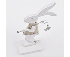 Conejo Flor Nostalgie Diseño Figura de madera blanco natural Pascua mesa decoración, madera, blanco y madera, 19x9x4cm