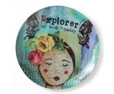 Enesco Kelly Rae Roberts Explorer - Plato decorativo (cristal), diseño de alas de mariposas y cabeza de mujer con texto Explorer of truth & beauty