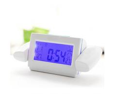 LEORX Control de sonido Dual giratorio lente proyección reloj de alarma (Snooze, retroiluminación LED, fecha, temperatura)