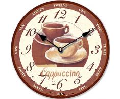 Tinas Collection - Reloj de pared (30 cm de diámetro), diseño retro de dos tazas de café con texto "Cappucino"