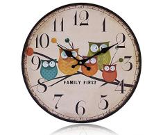 Gosear® Reloj de Tiempo de Montado en Pared MDF-Estilo Europeo País,Buho