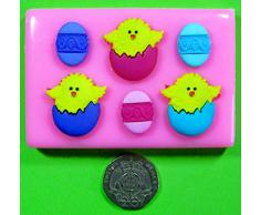 Pascua pollitos y huevos de Pascua pastel de molde de silicona para decorar tartas, cupcakes Icing Sugarcraft Herramienta de hojalata Blessings