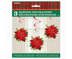 Lote de 3 adornos de Navidad que cuelga en forma de flor de pascua de Navidad / vacaciones de diciembre