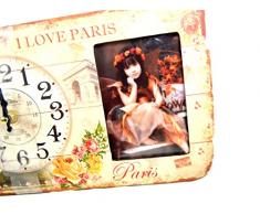 RELOJ DE ESCRITORIO DESIGN PARIS CON MARCO DE FOTOS SHABBY NOSTALGIA - Tinas Collection
