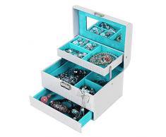 Songmics Caja joyero Estuche para joyas 3 niveles con espejo 20,5 x 15,5 x 14 cm JBC134W