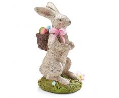 Conejo de Pascua figura decorativa con carta de amor impresión 13 1/2 "alta con cesta de Pascua y huevos de Pascua