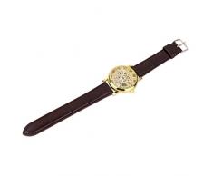 Numeros Romanos Reloj De Imitacion De Cuero De La Muneca Deportes Esqueleto cafe Oro