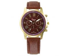 Ularma Geneva romano números de mujeres imitación cuero reloj de cuarzo analógico (café)