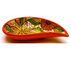 CUENCO LAGRIMA SIMPLE bol / plato hondo en ceramica hecho y pintado a mano con decoración flor. 19 cm x 11 cm (NARANJA)