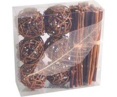 Artificiales - Kit Deco ratán chocolate: 6 Fagots 6 bolas 1 hoja