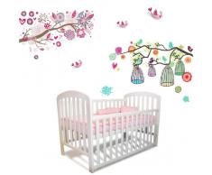 Walplus - Juego de pegatinas infantiles para pared, con diseño de flores, árboles y jaulas para pájaros