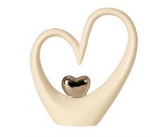 Moderno Corazón Escultura Figura decorativa de cerámica blanco/plata altura 15cm Ancho 13,5cm