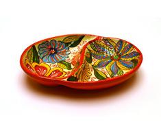 CUENCO LAGRIMA DOBLE bol / plato hondo en ceramica hecho y pintado a mano con decoración flor. 22 cm x 17 cm (ROJO)