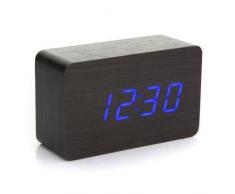 SODIAL(R) Nuevo azul de madera de grado U / AAA madera moderna digital de alarma de la agenda del reloj termometro LED