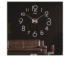 Ularma 2016 Reloj de pared bricolaje decoración 3D espejo grande arte diseño (plata)