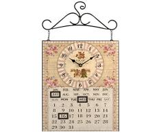 H&H calendario Rosas reloj de Pared, Metal, Rosa Antiguo