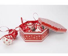 Tradicional 7 pieza de color rojo y blanco – Juego de caja de bolas de Navidad árbol de Navidad decoración
