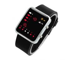 Reloj - SODIAL(R)Unisex De mujer Reloj Hombre Silicona Digital Rojo LED Deportivo Binario pulsera Color Del Articulo:Negro