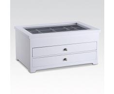 Joyero de Madera con Compartimientos Multiples para Guardar o Mostrar, Blanco Caja Joyero Almacenamiento Organizador