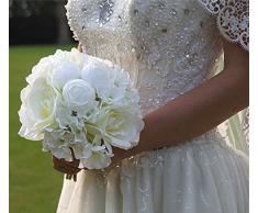 Ramo de Flor Rosa Hortensia Artificial para Novia Boda Nupcial -Blanco