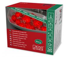 Konstsmide guirnalda LED, rojo bolas de algodón, tamaño pequeño, 16 diodos rojos, 24 V transformador interno, cable transparente 3135-553