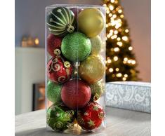 WeRChristmas - Bolas decorativas navideñas (15 unidades, inastillable), color rojo, dorado y verde