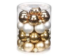 Inge Glas 15165D001 Snow Princess-Mix - Bolas para árbol de Navidad (30 mm, 28 unidades), color dorado y blanco