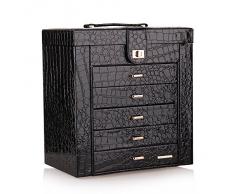 Rowling Caja Joyero Grande con Espejo Polipiel de Grano Cocodrilo Color Negro ZG231BLACK