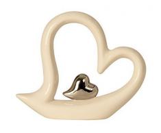 Moderno Corazón Escultura Figura decorativa de cerámica blanco/plata altura 15cm Ancho 18 cm