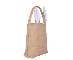 fancyus bolsa de conejo de Pascua cesta de Pascua, diseño de orejas de conejo de capa doble Material de gamuza de yute, bolsa de transporte de bolso de Pascua huevos Regalos para fiesta de Pascua blanco