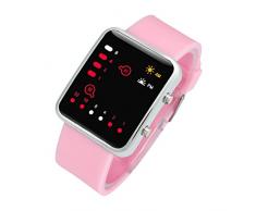 Reloj - SODIAL(R)Unisex De mujer Reloj Hombre Silicona Digital Rojo LED Deportivo Binario pulsera Color Del Articulo:Rosa