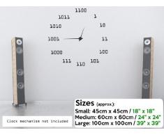 COOL Reloj Binario Antecedentes 2 Adhesivo de Pared, negro, Large: 100cm x 100cm / 39" x 39"