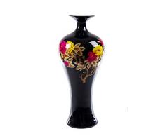 Casa grande del reloj de arena piso florero con elementos de peonía, color negro