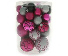 WeRChristmas 50 piezas A prueba de impactos Deluxe adornos para árbol de Navidad unidades de bolas navideñas de diversos tamaños y estilos, rosa/plateado/negro