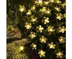 Cadena solar de luces LED Salcar de 5 metros, 20 la flor de cerezo de decoración, luminaria para navidad, fiestas, celebraciones (luz cálida)