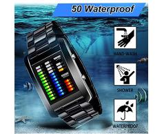 FunkyTop binario de matriz de LED Digital de Impermeable Reloj de Hombres Clásico Tipo de creativos y forma de Negro recubierto de pulsera Relojes