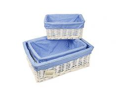Elitehousewares WoodLuv - Cesta para la ropa con funda de gingham (3 unidades), color blanco y azul