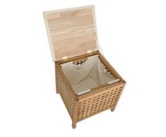 Wenko 18609500 Nordic sala de estar y baño taburete asiento tapizado cesta para la ropa sucia neceser madera de nogal 46,5 x 55 x 46,5 cm