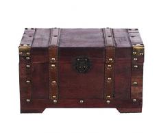 Harvest HS 130524 - Baúl de madera tipo cofre del tesoro (mueble pequeño, con hebillas de metal, diseño antiguo, diferentes tamaños, para decoración de estilo marítimo o colonial, alta calidad, con adornos, 28 x 17 x 16 cm)