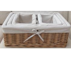 4 piezas de colección canasta. Toda la construcción de mimbre natural con camisas de color crema extraíbles
